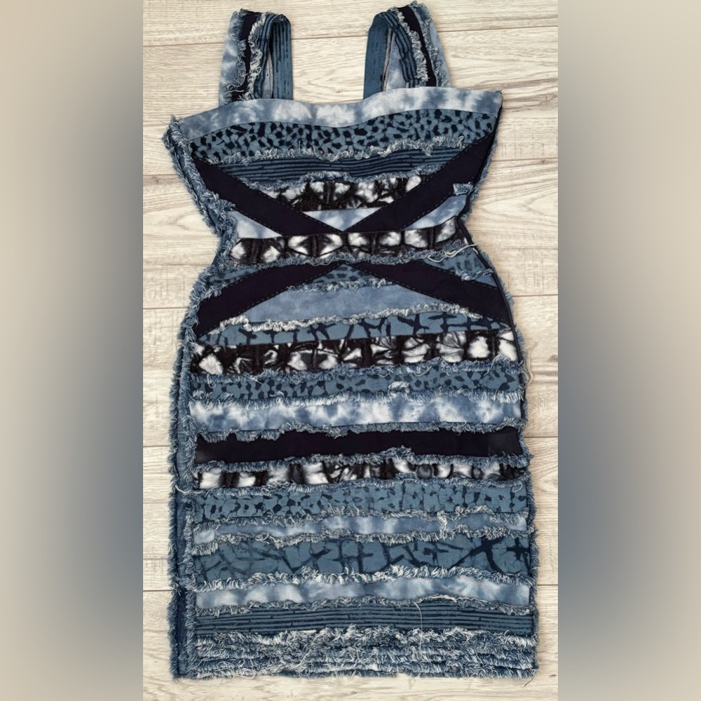 RARE Herve Leger Denim Blue Denim Boho Chic Bodycon Tank Body-con Dress XSmall